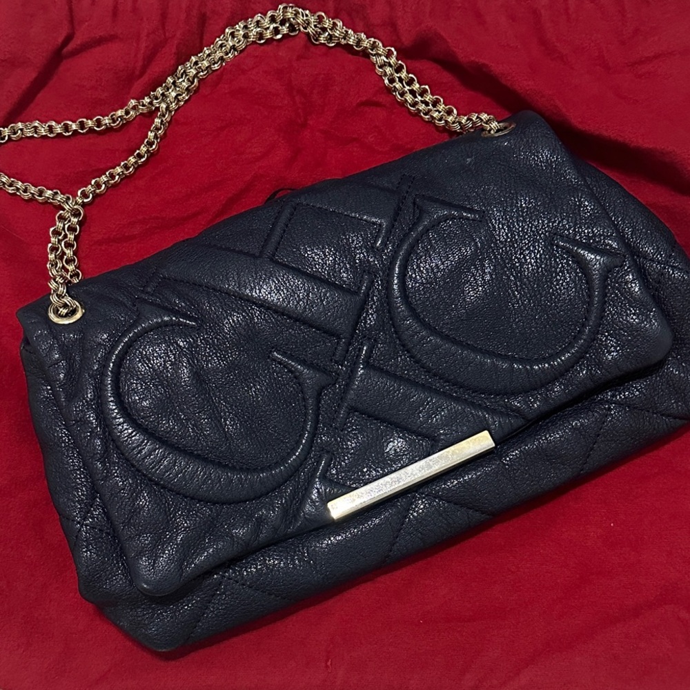 Elegant Navy Blue Quilted Chain Bag